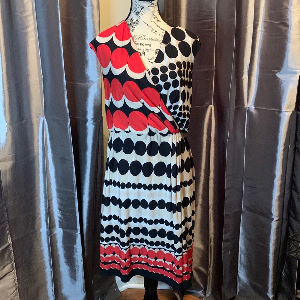 New York & Company Abtract Dotted Faux-Wrap Dress M